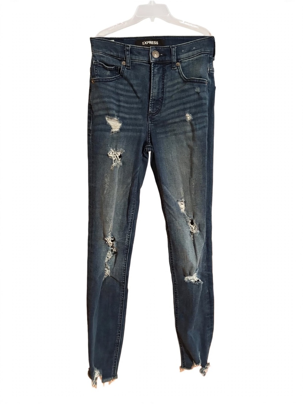 EXPRESS Stretch+ Denim Perfect Ankle High Rise 00R / 00R - Dark Wash Distressed